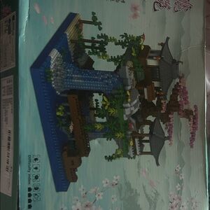 Colorful Building Block Set with Waterfall and Pagoda